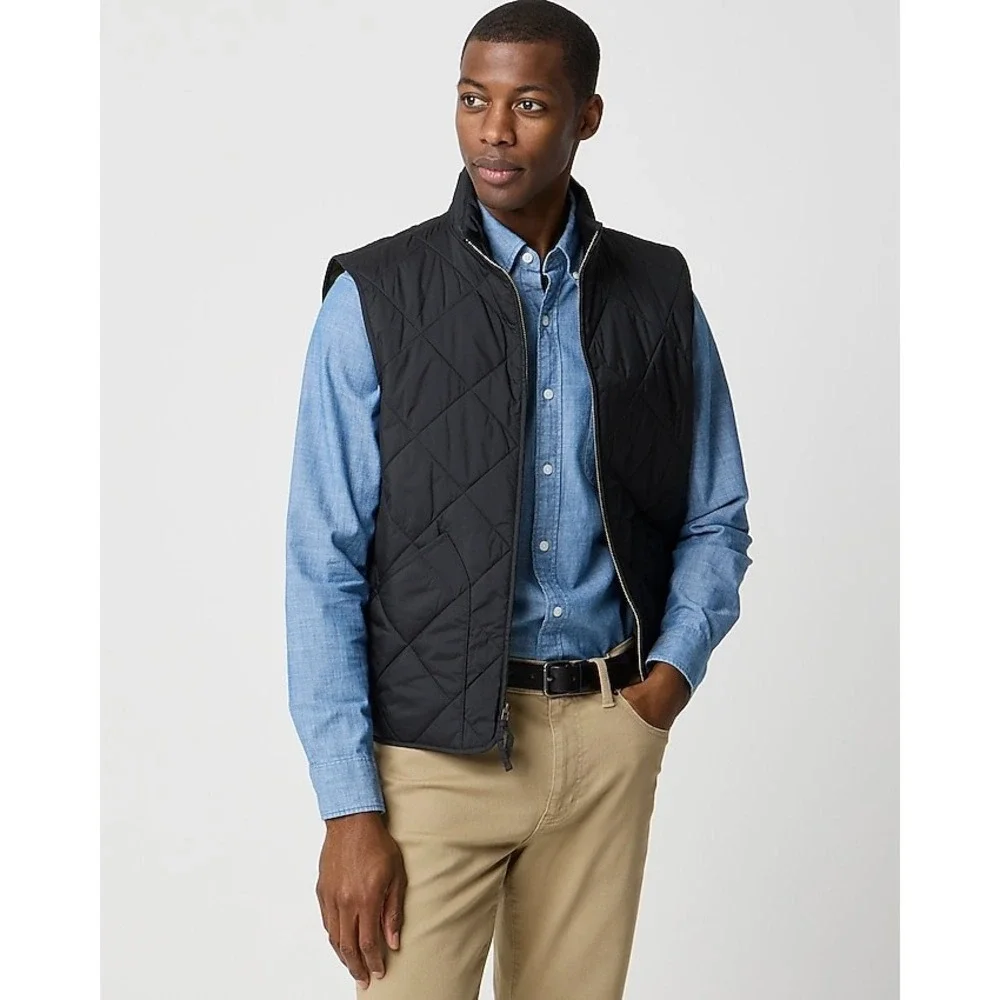 J.Crew Quilted Walker Vest Black Olive L NWT Men's Classic Fall Layering Utility
